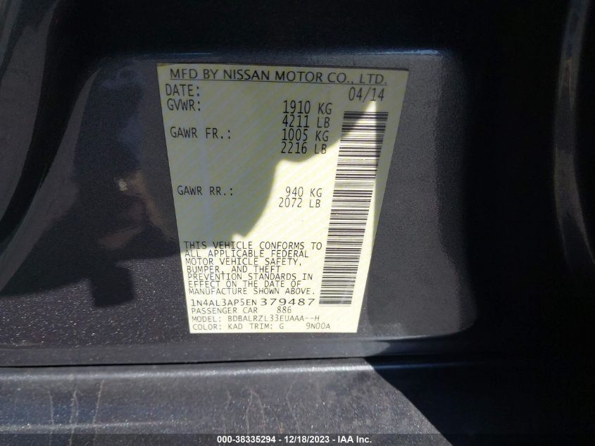 2014 NISSAN ALTIMA 2.5 S - 1N4AL3AP5EN379487