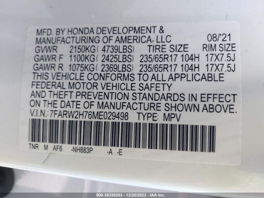 2021 HONDA CR-V SE - 7FARW2H76ME029498