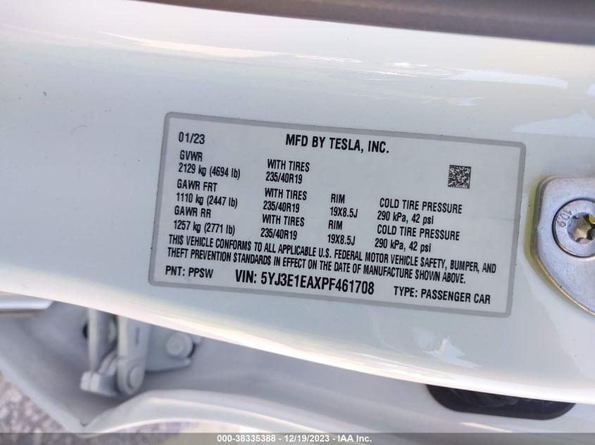 2023 TESLA MODEL 3 REAR-WHEEL DRIVE - 5YJ3E1EAXPF461708