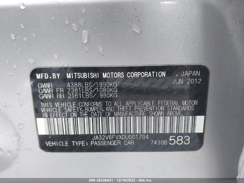 2013 MITSUBISHI LANCER RALLIART - JA32V6FVXDU001704