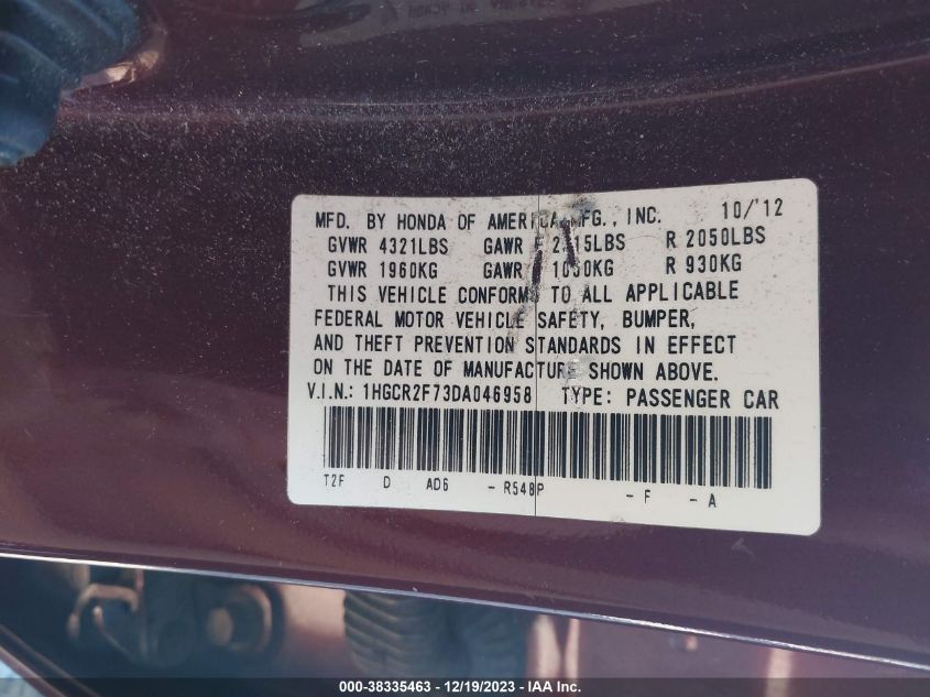 2013 HONDA ACCORD EX - 1HGCR2F73DA046958