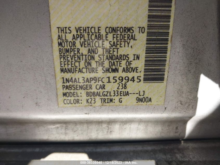 2015 NISSAN ALTIMA 2.5/S/SV/SL - 1N4AL3AP9FC159945