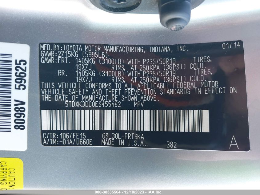 2014 TOYOTA SIENNA SPORT - 5TDXK3DC0ES455482