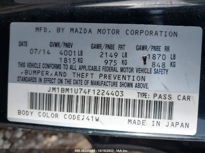 2015 MAZDA MAZDA3 I SPORT - JM1BM1U74F1224403