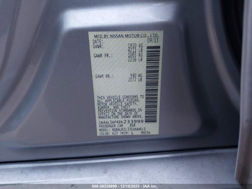 2014 NISSAN ALTIMA 2.5 S - 1N4AL3AP4EN233999