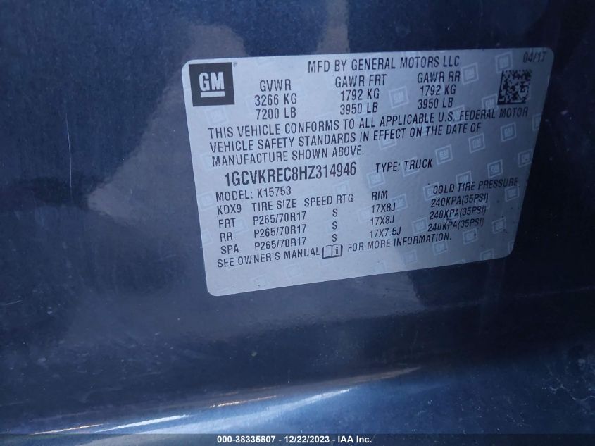 2017 CHEVROLET SILVERADO 1500 1LT - 1GCVKREC8HZ314946