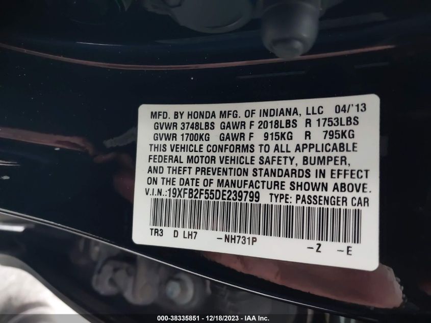 2013 HONDA CIVIC LX - 19XFB2F55DE239799
