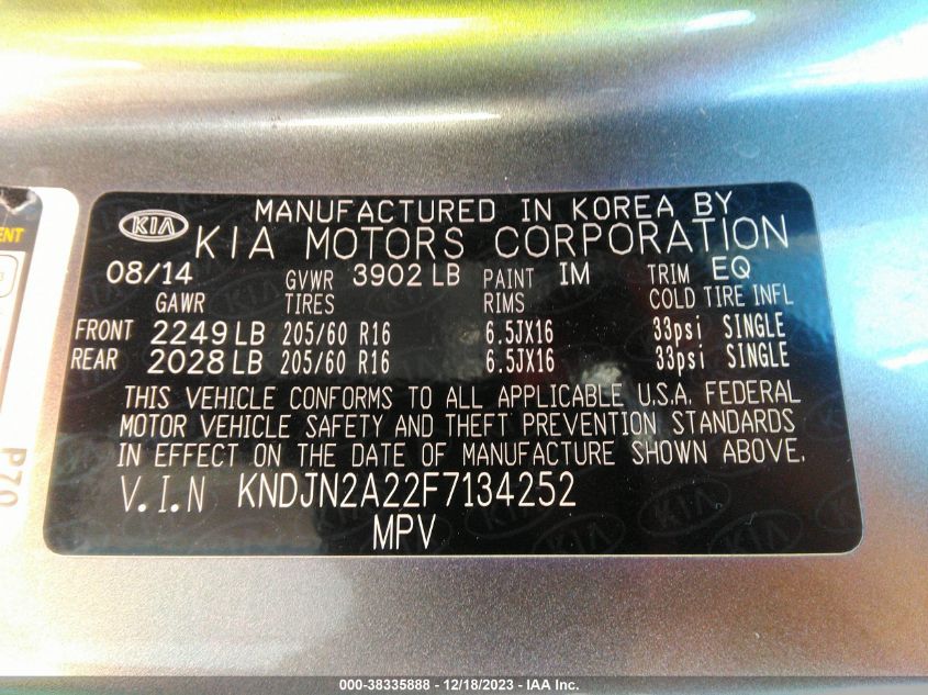 2015 KIA SOUL - KNDJN2A22F7134252