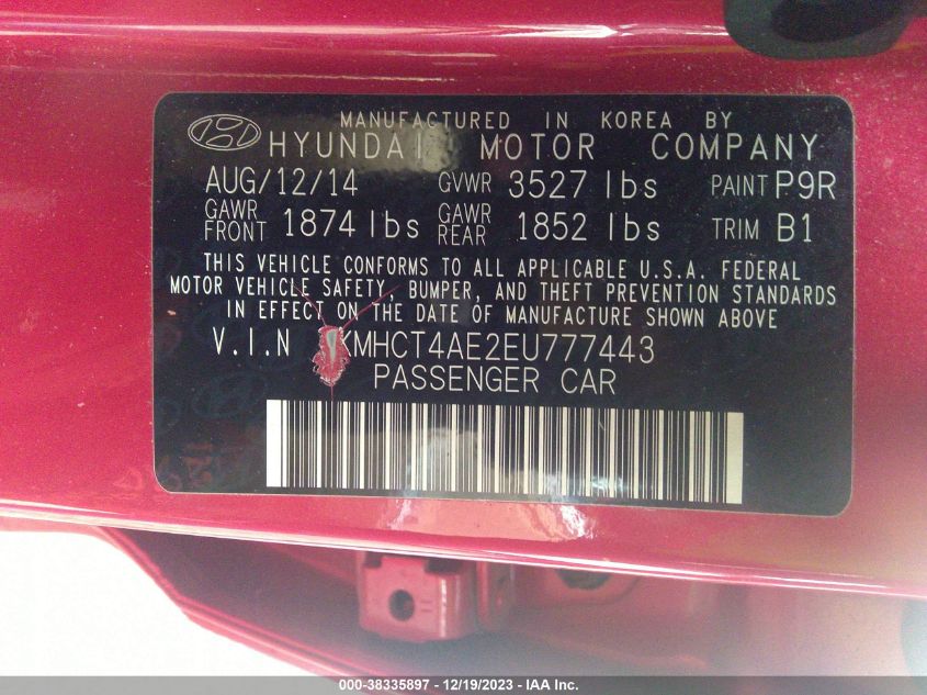 2014 HYUNDAI ACCENT GLS/GS - KMHCT4AE2EU777443