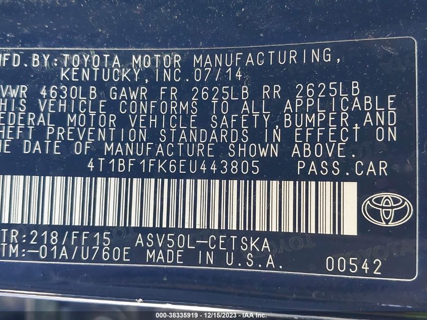 2014 TOYOTA CAMRY SE - 4T1BF1FK6EU443805