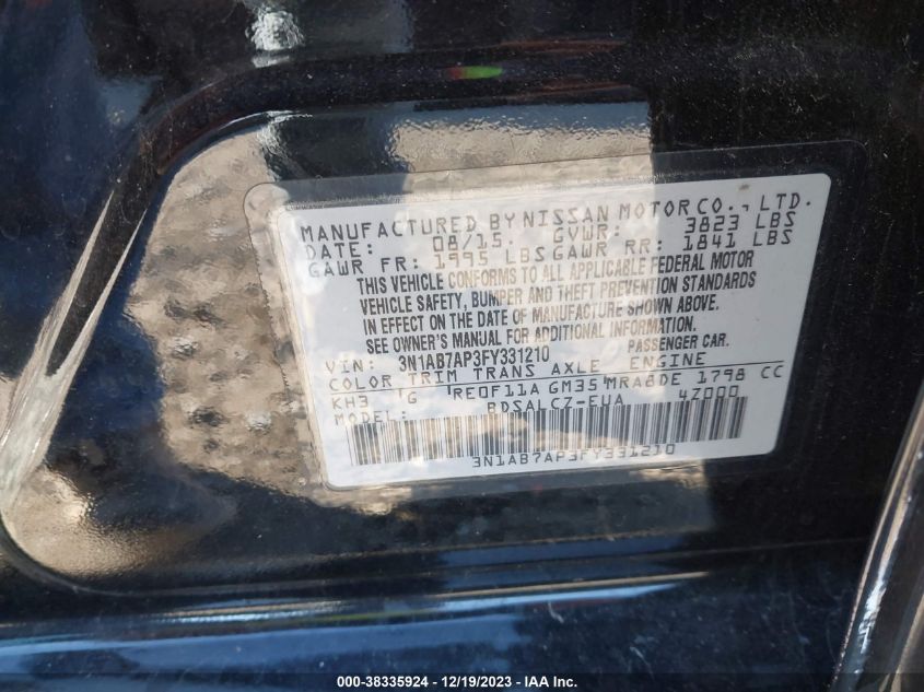 2015 NISSAN SENTRA S/SV/SR/SL - 3N1AB7AP3FY331210