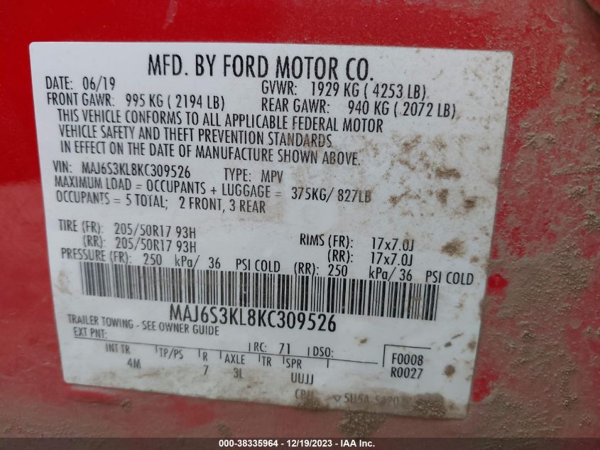2019 FORD ECOSPORT TITANIUM - MAJ6S3KL8KC309526