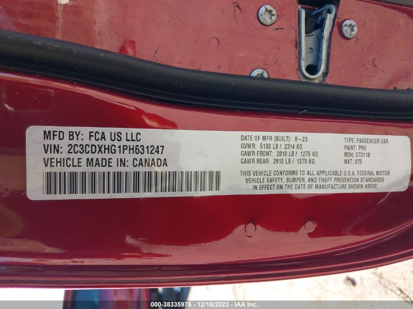 2023 DODGE CHARGER GT - 2C3CDXHG1PH631247
