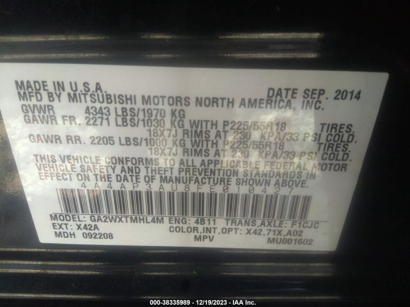 2015 MITSUBISHI OUTLANDER SPORT ES - 4A4AP3AU8FE010427