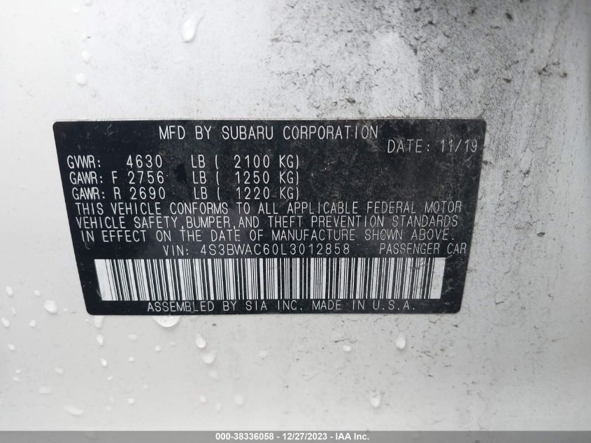 2020 SUBARU LEGACY PREMIUM - 4S3BWAC60L3012858