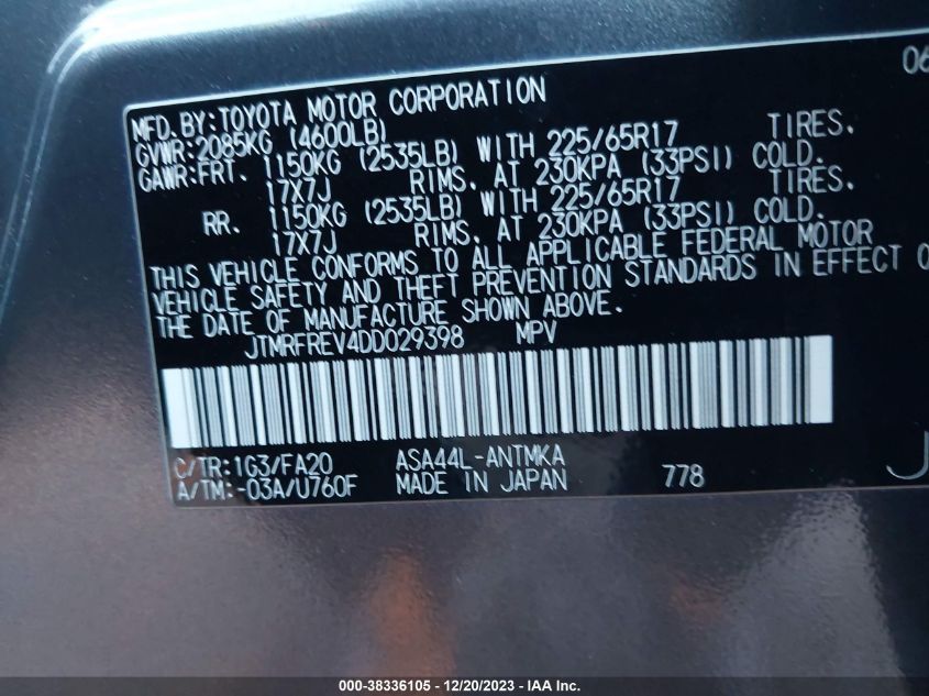 2013 TOYOTA RAV4 XLE - JTMRFREV4DD029398