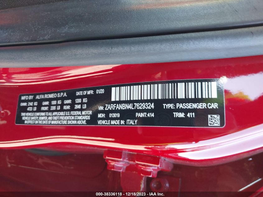 2020 ALFA ROMEO GIULIA TI - ZARFANBN4L7629324