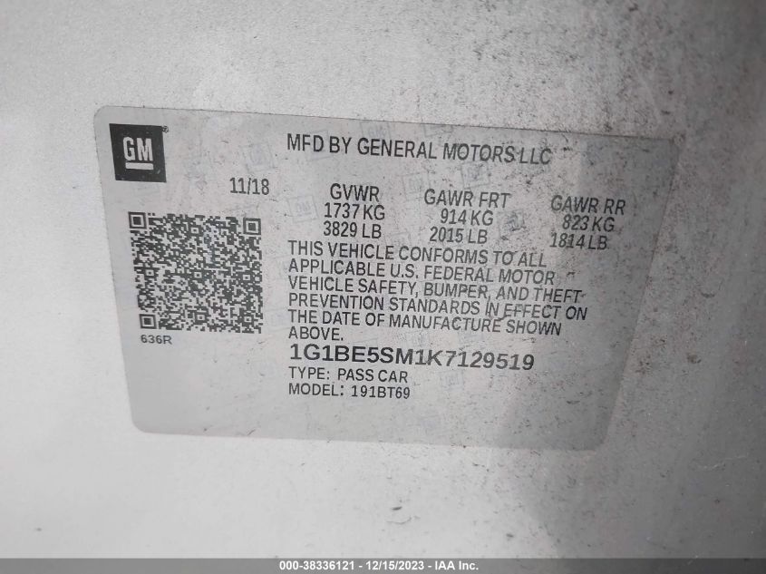 2019 CHEVROLET CRUZE LT - 1G1BE5SM1K7129519