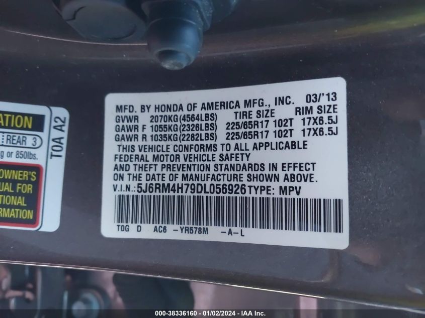 2013 HONDA CR-V EX-L - 5J6RM4H79DL056926