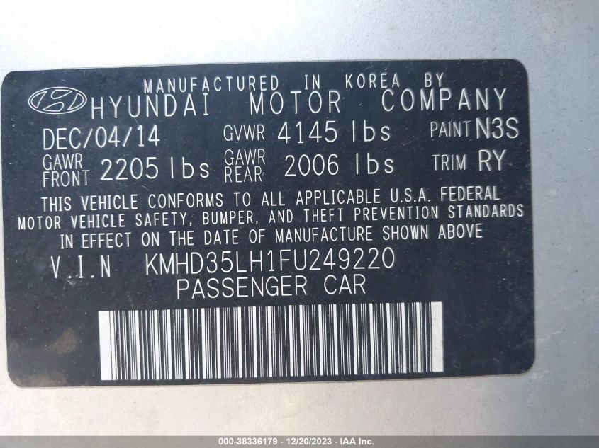 2015 HYUNDAI ELANTRA GT - KMHD35LH1FU249220