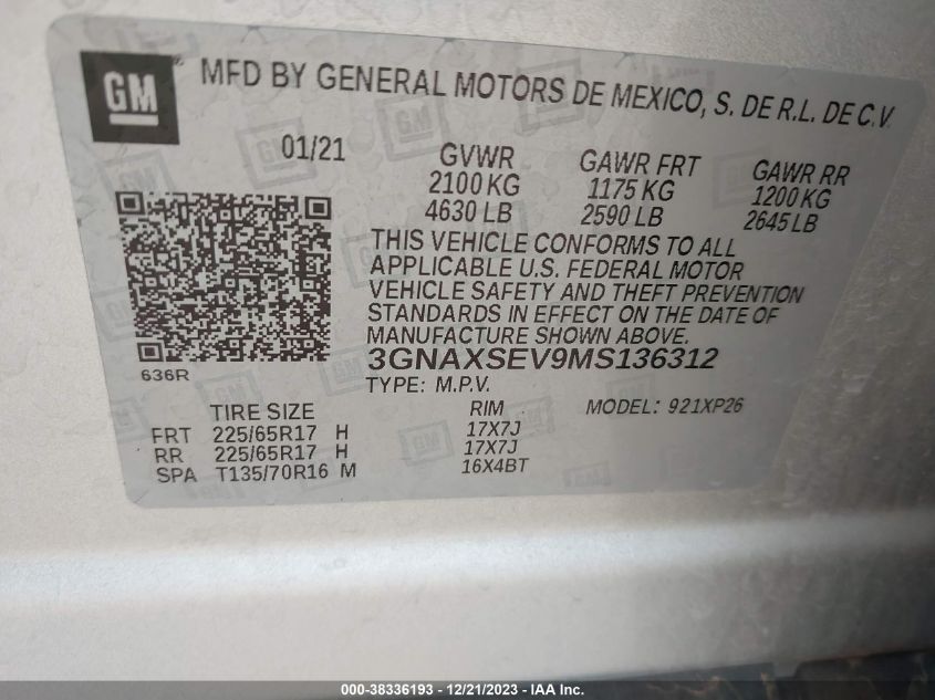 2021 CHEVROLET EQUINOX LS - 3GNAXSEV9MS136312