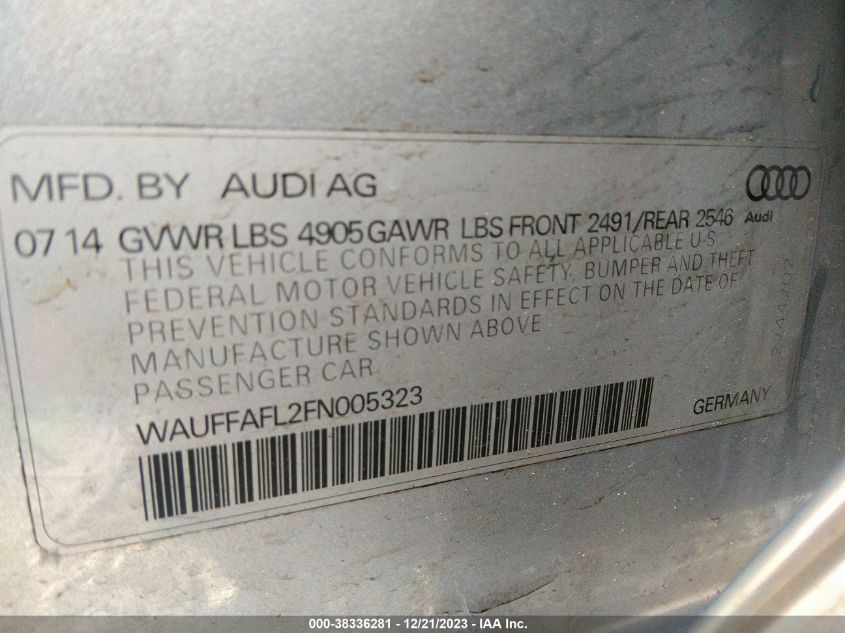 2015 AUDI A4 2.0T PREMIUM - WAUFFAFL2FN005323
