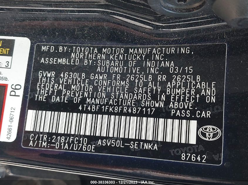 2015 TOYOTA CAMRY LE - 4T4BF1FK8FR487117