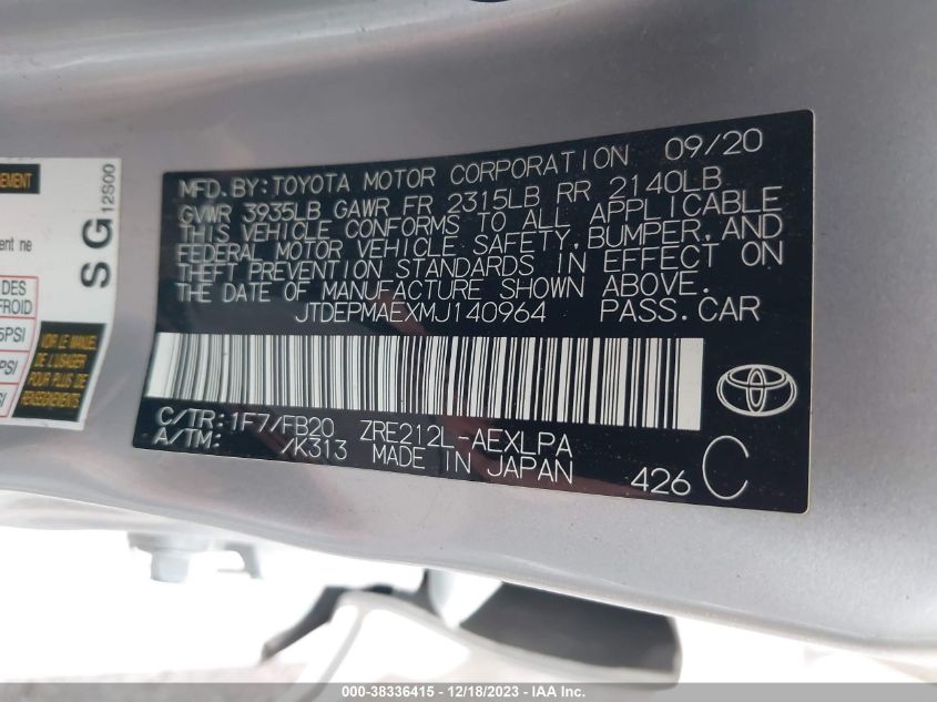 2021 TOYOTA COROLLA LE - JTDEPMAEXMJ140964