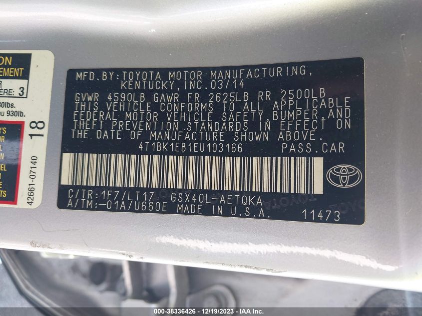 2014 TOYOTA AVALON PREMIUM/TOURING/LIMITED - 4T1BK1EB1EU103166