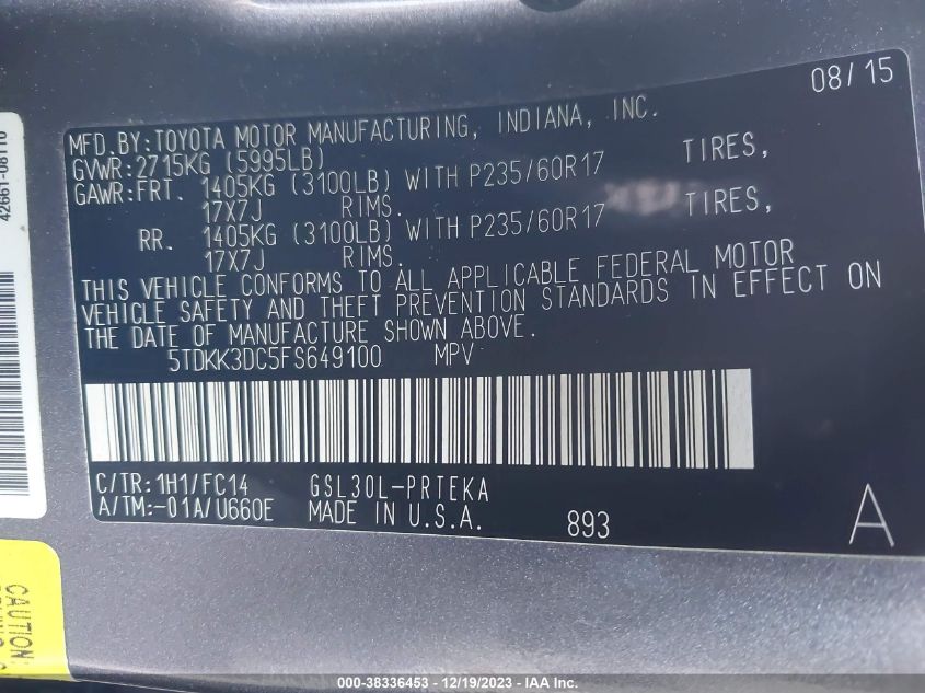 2015 TOYOTA SIENNA LE - 5TDKK3DC5FS649100