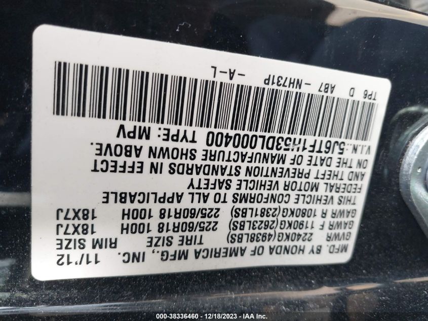 2013 HONDA CROSSTOUR EX-L V6 - 5J6TF1H53DL000400