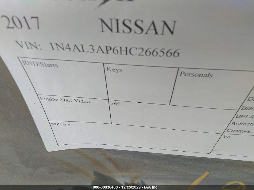 2017 NISSAN ALTIMA 2.5 SV - 1N4AL3AP6HC266566
