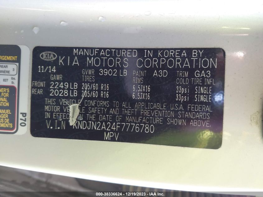 2015 KIA SOUL - KNDJN2A24F7776780
