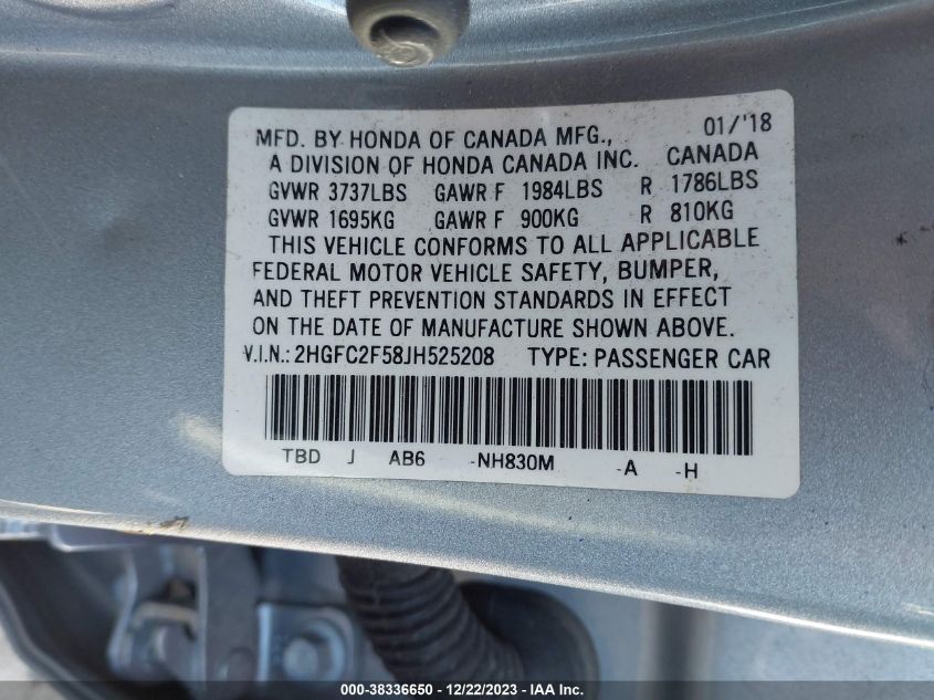 2018 HONDA CIVIC LX - 2HGFC2F58JH525208