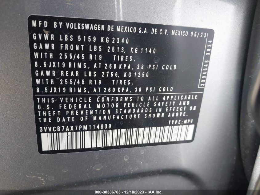 2023 VOLKSWAGEN TIGUAN SE R-LINE BLACK - 3VVCB7AX7PM114839