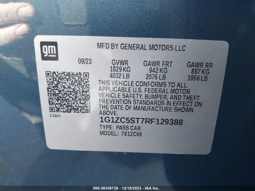 2024 CHEVROLET MALIBU FWD 1FL - 1G1ZC5ST7RF129388