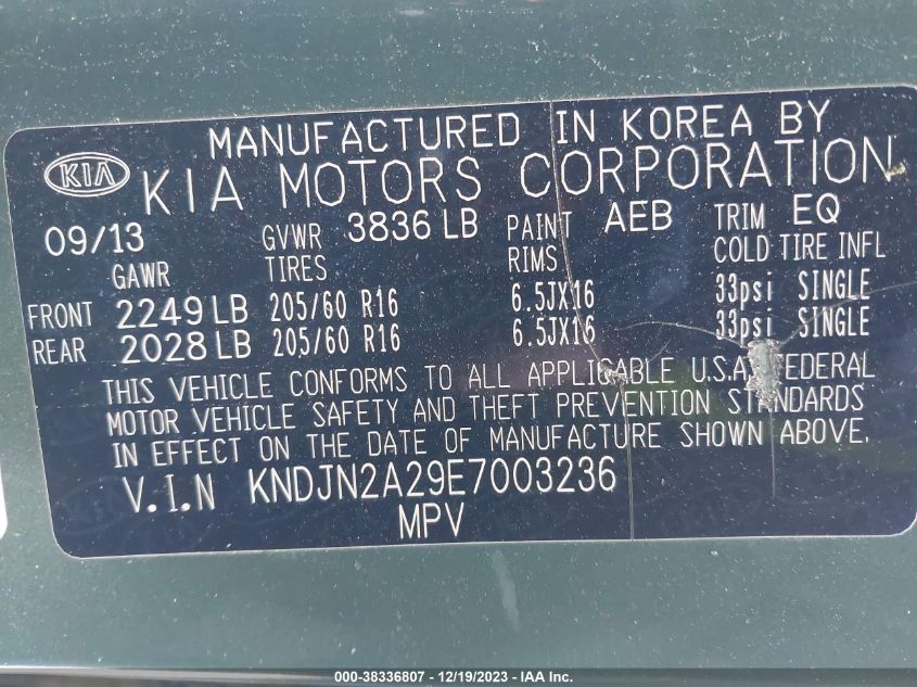 2014 KIA SOUL - KNDJN2A29E7003236