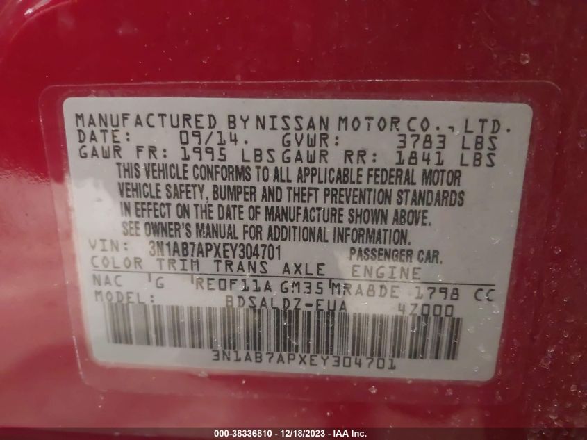 2014 NISSAN SENTRA SV - 3N1AB7APXEY304701
