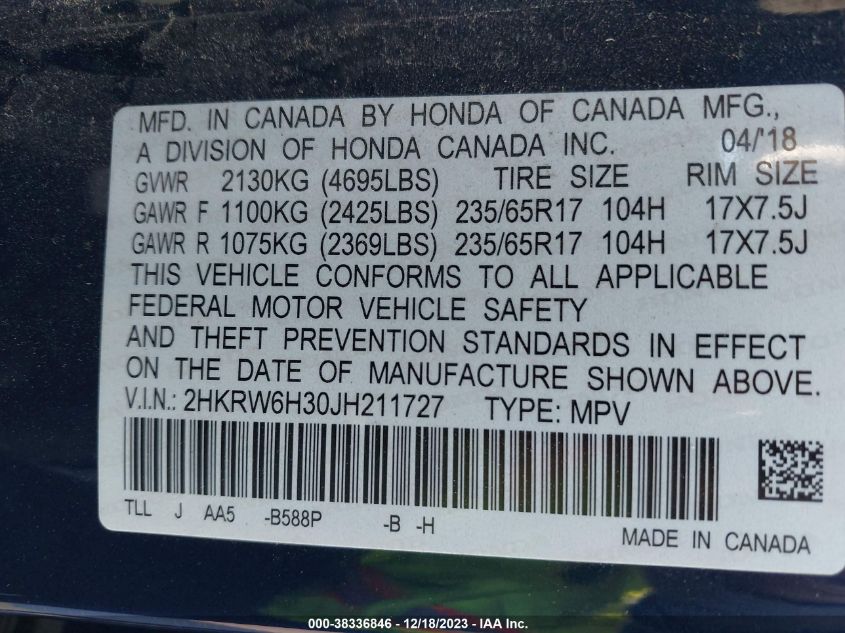 2018 HONDA CR-V LX - 2HKRW6H30JH211727