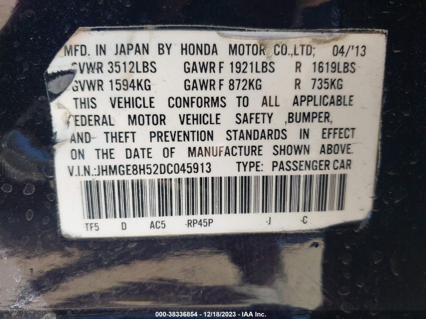 2013 HONDA FIT SPORT - JHMGE8H52DC045913