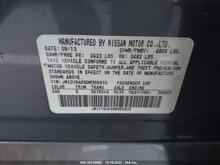 2013 INFINITI G37X - JN1CV6AR9DM356933