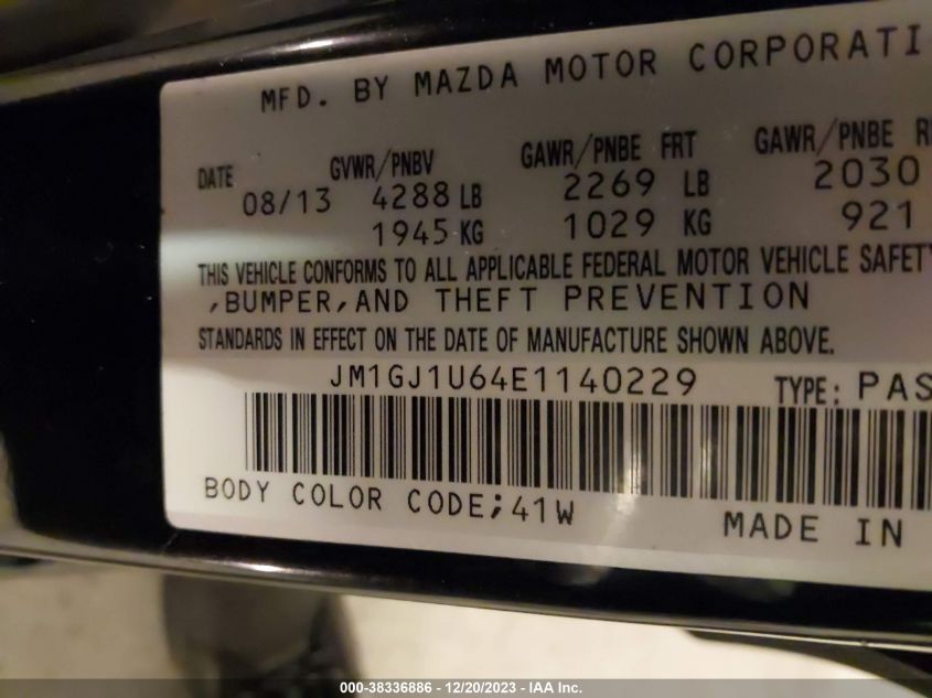 2014 MAZDA MAZDA6 I SPORT - JM1GJ1U64E1140229