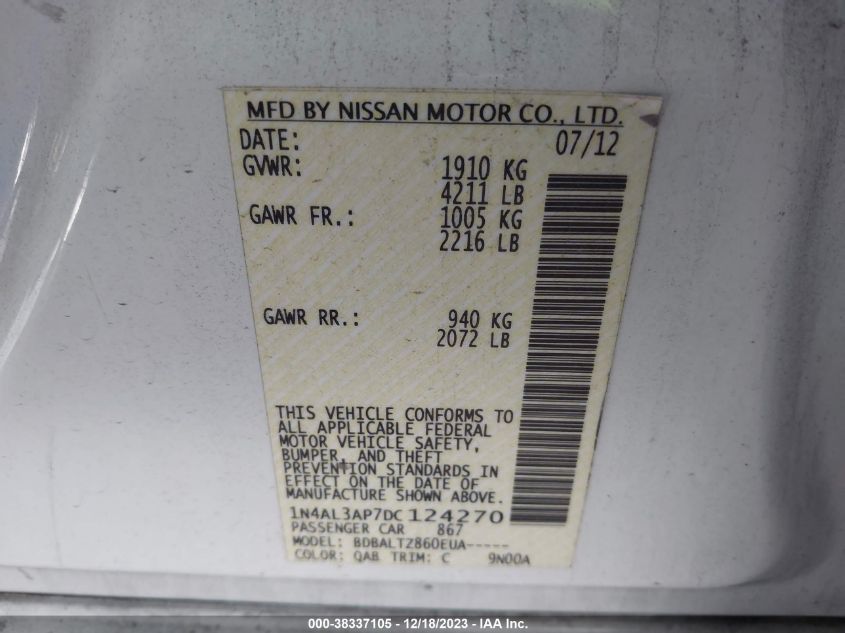 2013 NISSAN ALTIMA 2.5 SV - 1N4AL3AP7DC124270