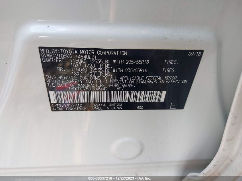 2018 TOYOTA RAV4 LIMITED - JTMDFREV5JJ748442