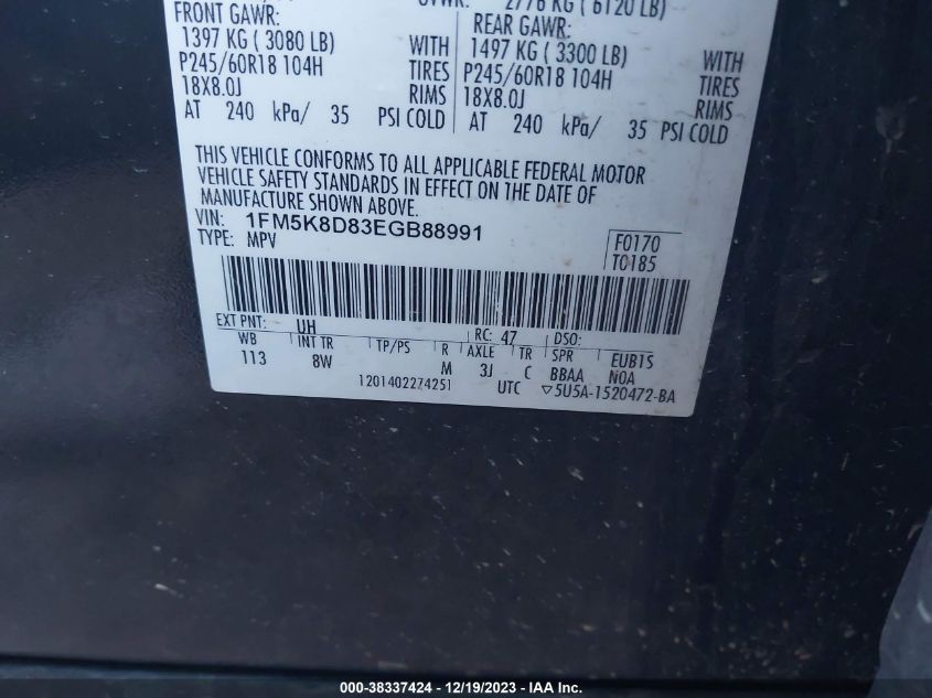 2014 FORD EXPLORER XLT - 1FM5K8D83EGB88991