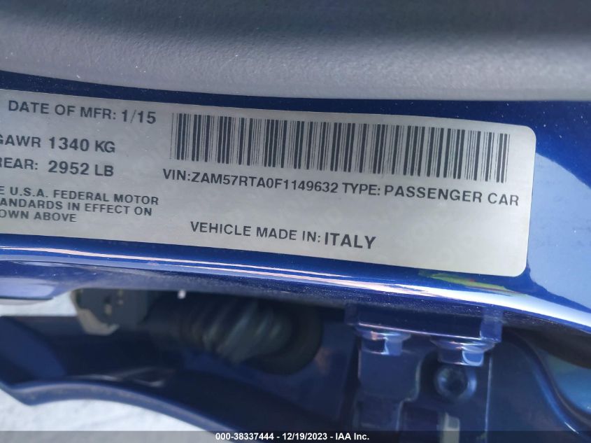 2015 MASERATI GHIBLI S Q4 ZAM57RTA0F1149632