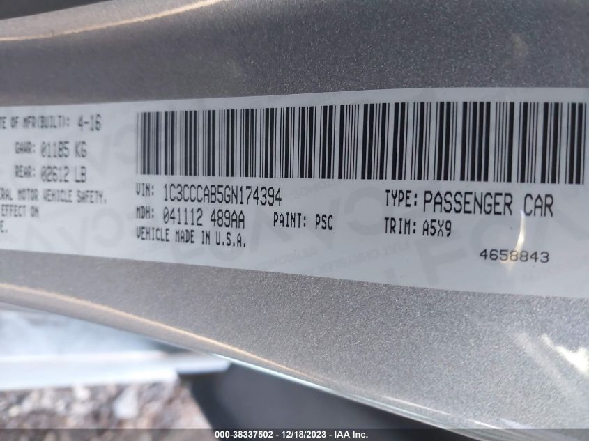 2016 CHRYSLER 200 LIMITED - 1C3CCCAB5GN174394