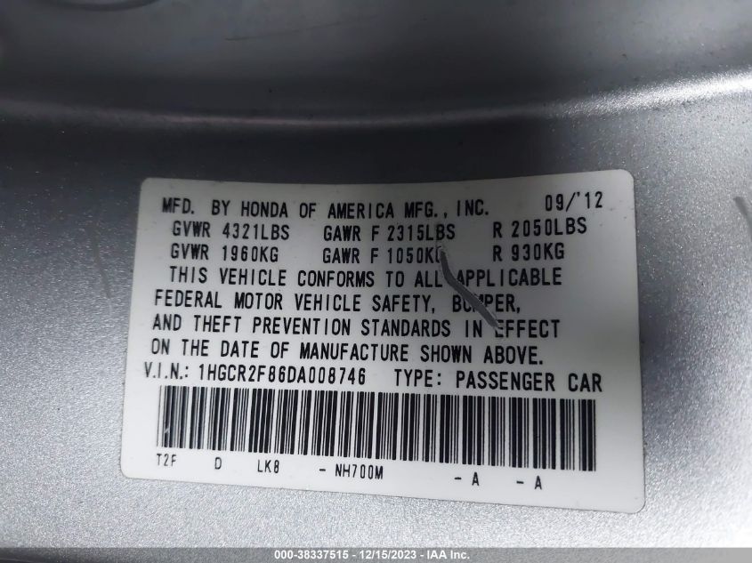 2013 HONDA ACCORD EX-L - 1HGCR2F86DA008746