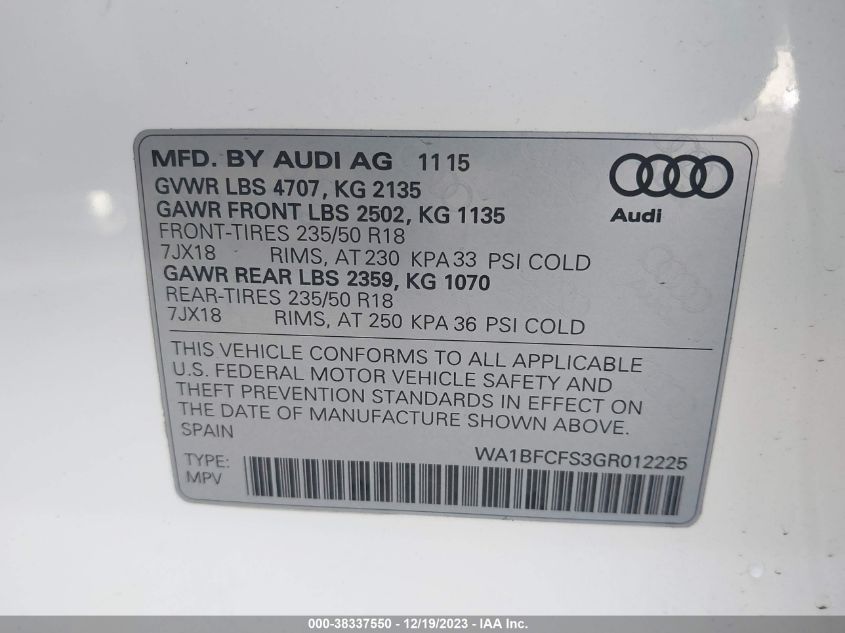 2016 AUDI Q3 PREMIUM PLUS - WA1BFCFS3GR012225