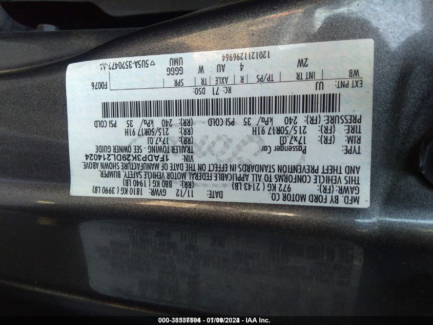 2013 FORD FOCUS SE - 1FADP3K29DL214024